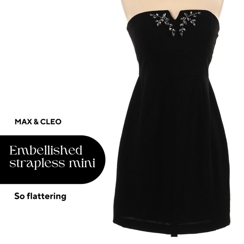 Max & Cleo strapless black dress with rhinestones